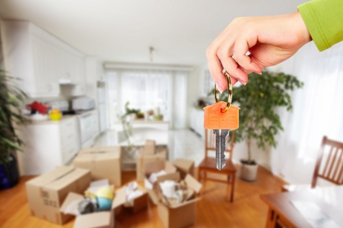 Professional packing materials and organized moving boxes in an Aperfield home